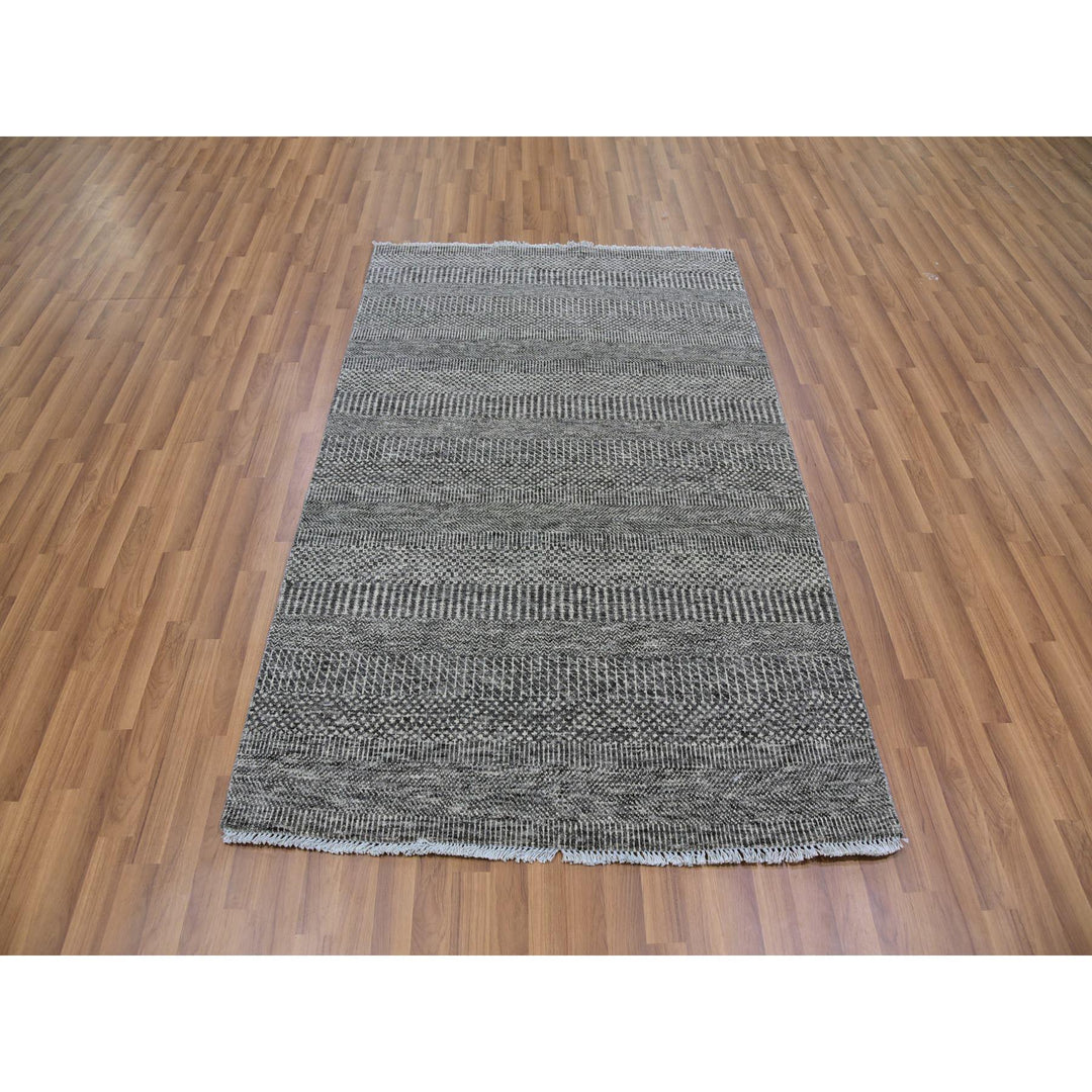 4'0" x 6'6" New Hand Knotted Grey Wool Rectangle Oriental Rug - MOA10279597