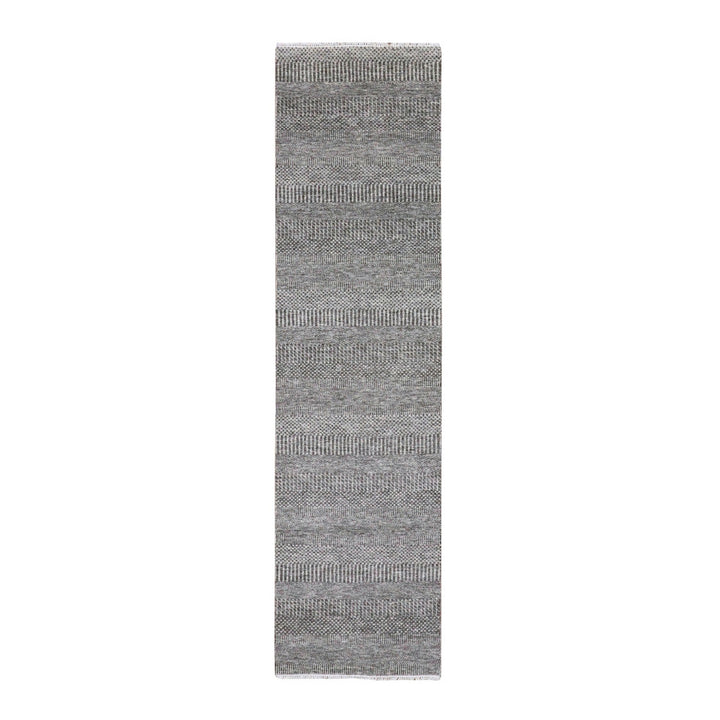 2'7" x 10'1" New Hand Knotted Grey Wool Runner Oriental Rug - MOA10279598