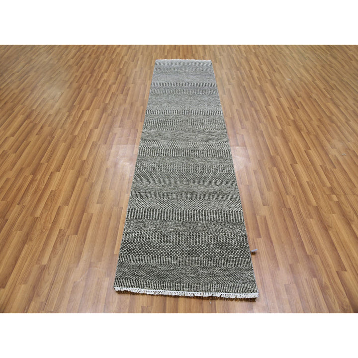 2'7" x 10'1" New Hand Knotted Grey Wool Runner Oriental Rug - MOA10279598