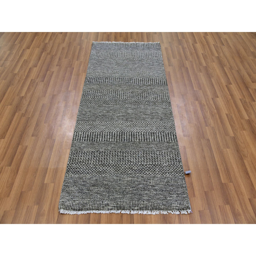 2'8" x 6'2" New Hand Knotted Grey Wool Runner Oriental Rug - MOA10279603