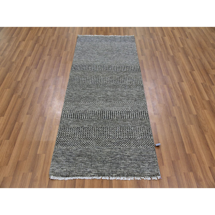 2'8" x 6'2" New Hand Knotted Grey Wool Runner Oriental Rug - MOA10279603