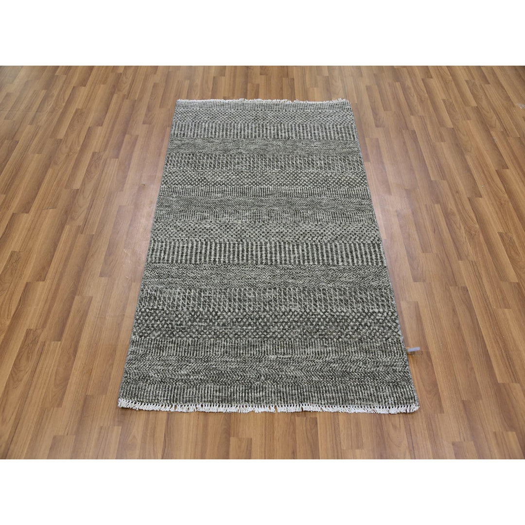 3'1" x 5'0" New Hand Knotted Grey Wool Rectangle Oriental Rug - MOA10279604