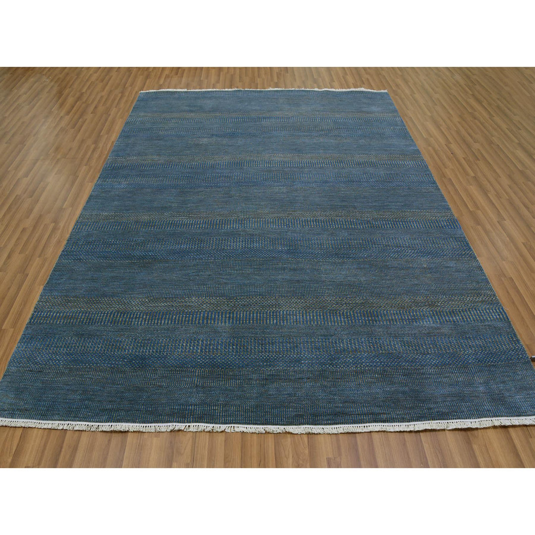 8'0" x 9'11" New Hand Knotted Blue Wool Rectangle Oriental Rug - MOA10279609