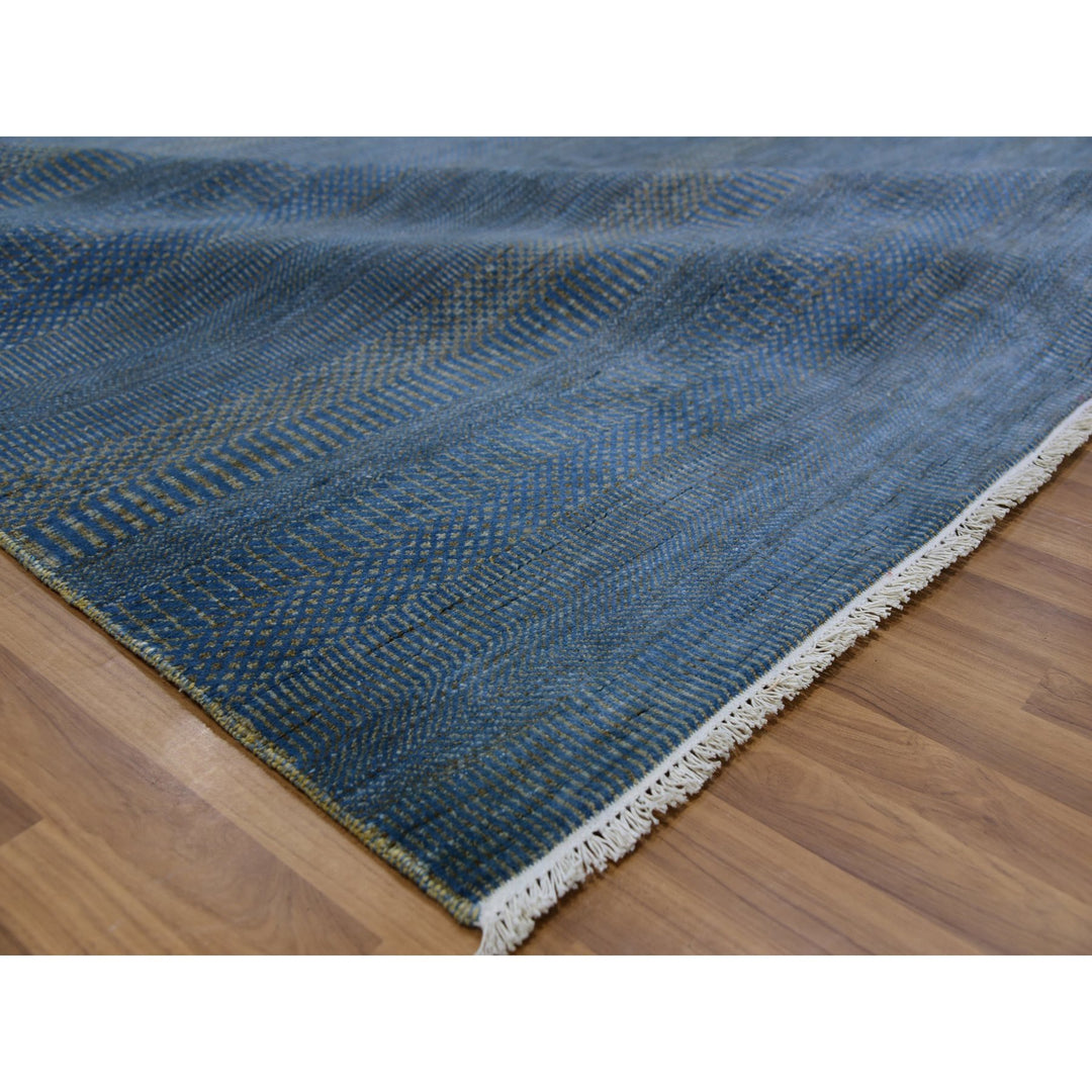 8'0" x 9'11" New Hand Knotted Blue Wool Rectangle Oriental Rug - MOA10279609