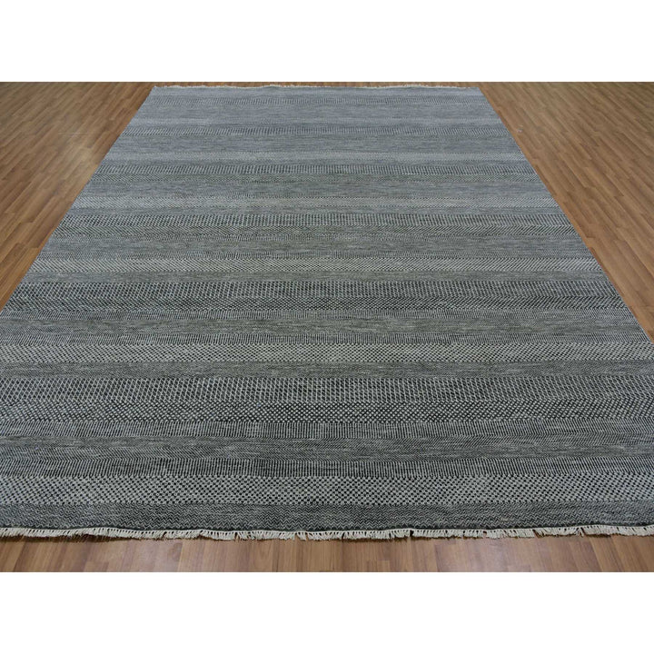 8'11" x 12'0" New Hand Knotted Grey Wool Rectangle Oriental Rug - MOA10279611