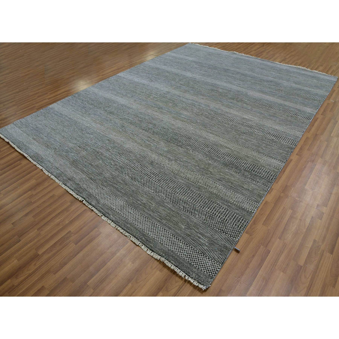 8'11" x 12'0" New Hand Knotted Grey Wool Rectangle Oriental Rug - MOA10279611