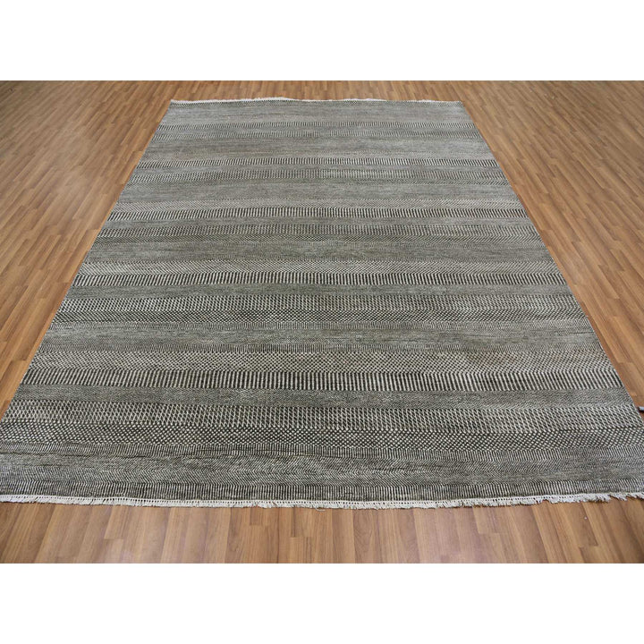 8'1" x 10'3" New Hand Knotted Grey Wool & Silk Rectangle Oriental Rug - MOA10279614