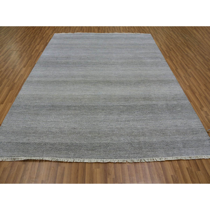 7'11" x 10'3" New Hand Knotted Grey Wool & Silk Rectangle Oriental Rug - MOA10279616