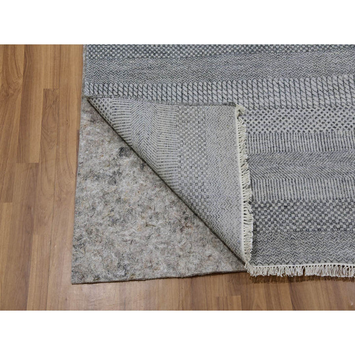 7'11" x 10'3" New Hand Knotted Grey Wool & Silk Rectangle Oriental Rug - MOA10279616