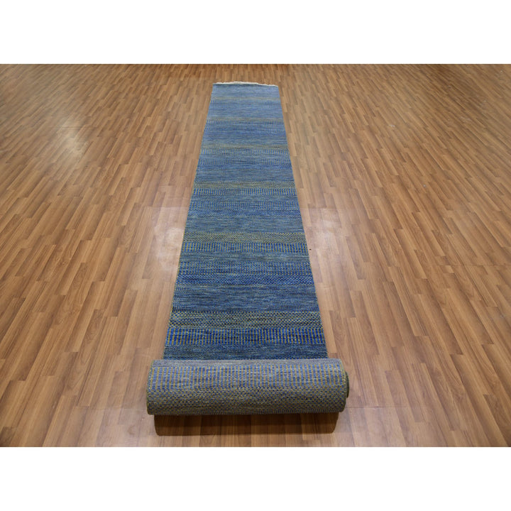 2'5" x 20'0" New Hand Knotted Blue Wool Runner Oriental Rug - MOA10279618