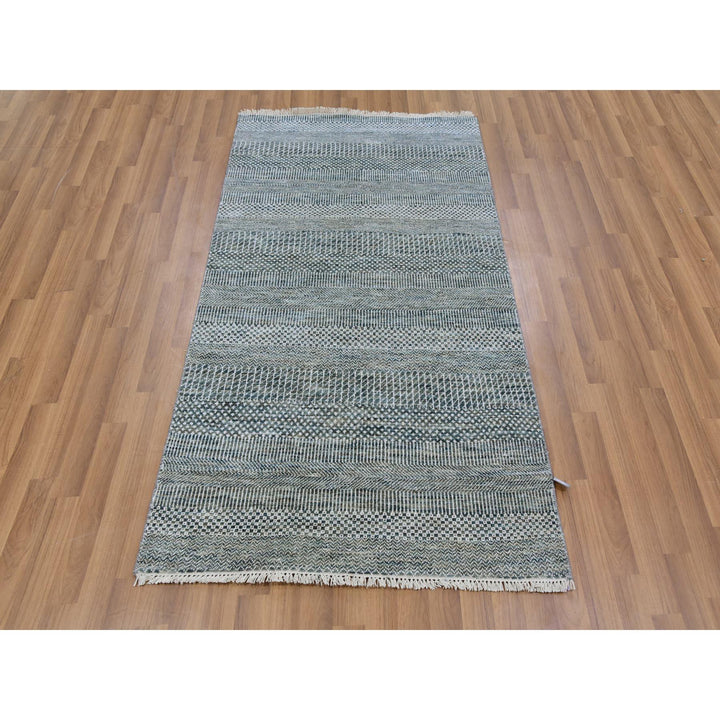 3'0" x 5'2" New Hand Knotted Blue Wool & Silk Rectangle Oriental Rug - MOA10279643