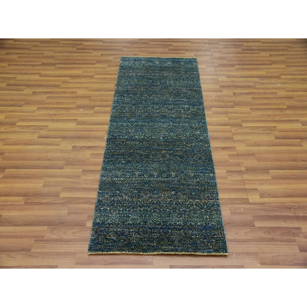 2'5" x 6'0" New Hand Knotted Green Wool Runner Oriental Rug - MOA10279668