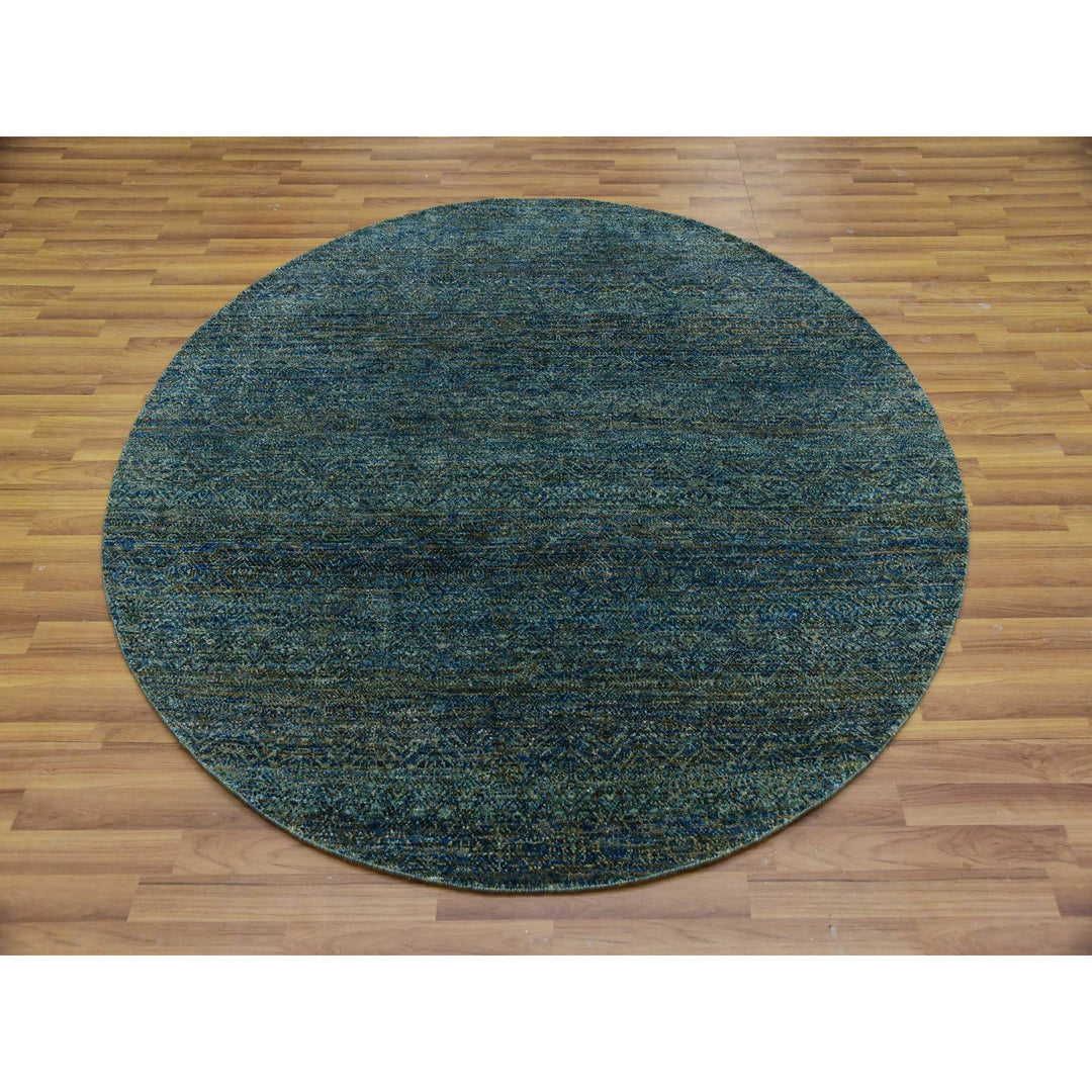 6'0" x 6'0" New Hand Knotted Green Wool Round Oriental Rug - MOA10279673