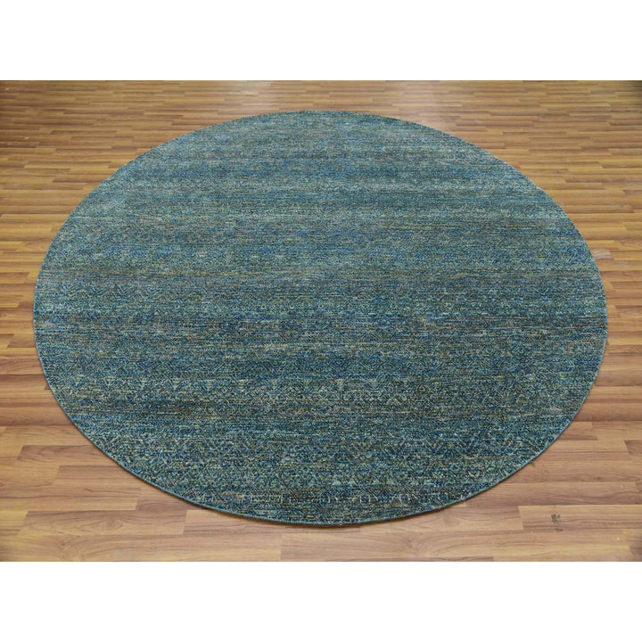 7'11" x 7'11" New Hand Knotted Green Cotton Round Oriental Rug - MOA10279674