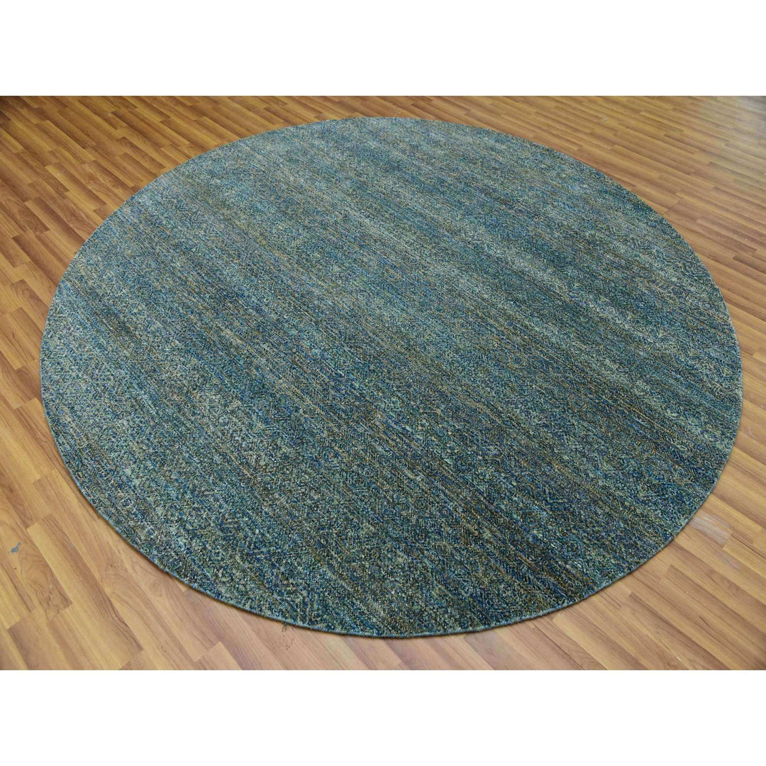 7'11" x 7'11" New Hand Knotted Green Cotton Round Oriental Rug - MOA10279674