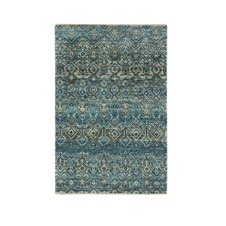 2'0" x 3'0" New Hand Knotted Blue Cotton Rectangle Oriental Rug - MOA10279676