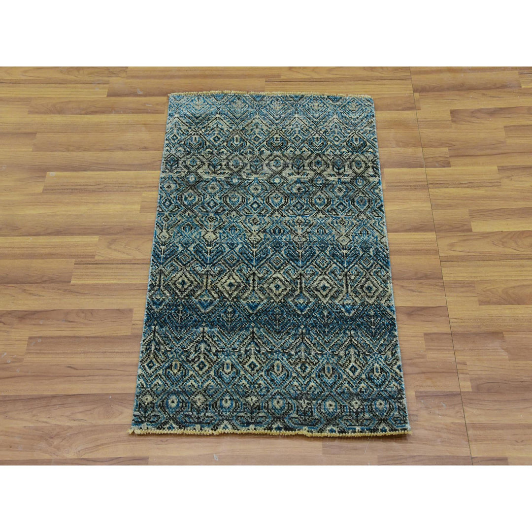 2'0" x 3'0" New Hand Knotted Blue Cotton Rectangle Oriental Rug - MOA10279676