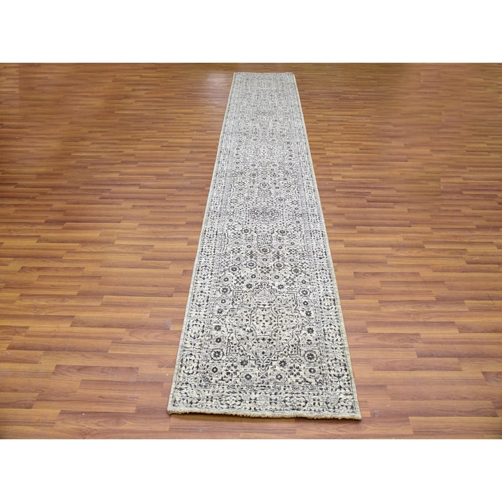 2'7" x 14'1" New Hand Knotted Ivory Cotton Runner Oriental Rug - MOA10279688