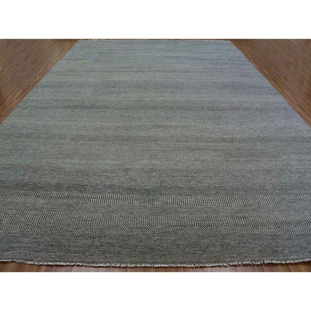 13'11" x 18'1" New Hand Knotted Grey Wool Rectangle Oriental Rug - MOA10279692