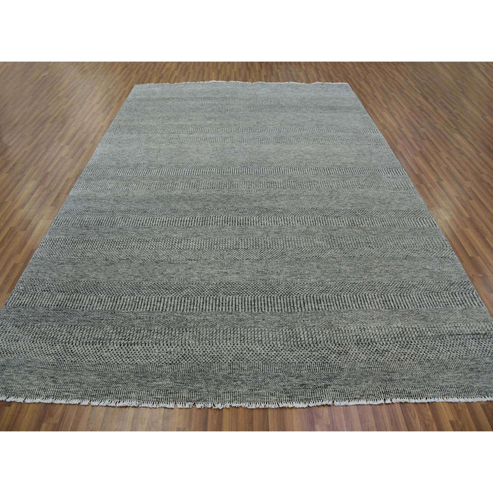 9'0" x 11'10" New Hand Knotted Grey Wool Rectangle Oriental Rug - MOA10279693