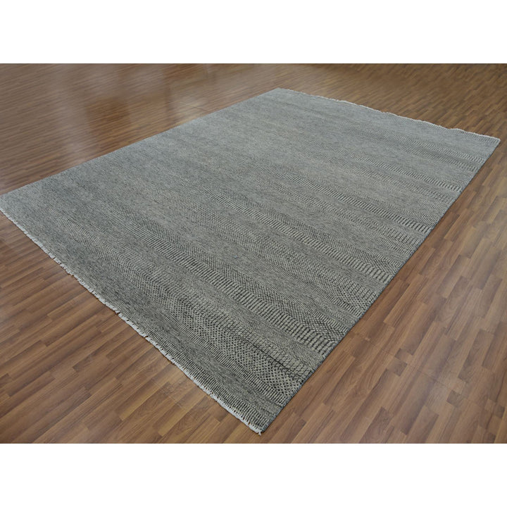 9'0" x 11'10" New Hand Knotted Grey Wool Rectangle Oriental Rug - MOA10279693