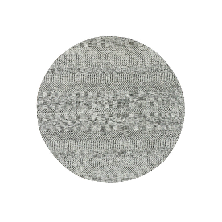 4'10" x 4'11" New Hand Knotted Grey Cotton Round Oriental Rug - MOA10279696