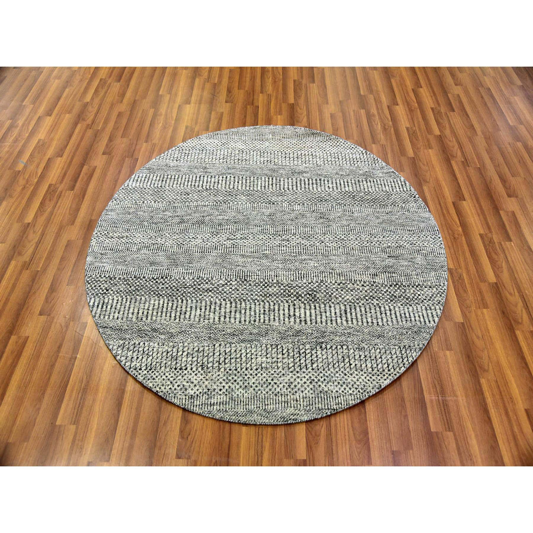 4'10" x 4'11" New Hand Knotted Grey Cotton Round Oriental Rug - MOA10279696