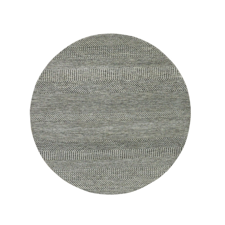 4'8" x 4'8" New Hand Knotted Grey Wool Round Oriental Rug - MOA10279697