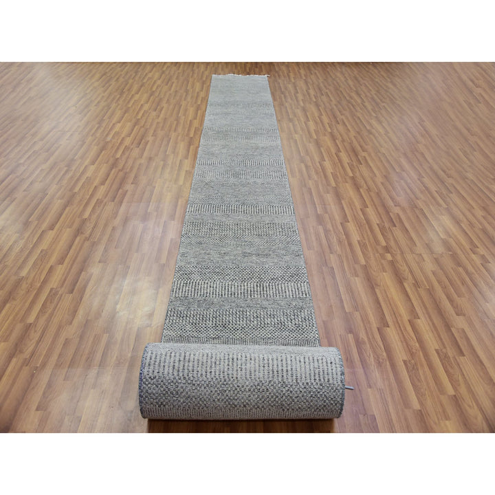 2'6" x 29'9" New Hand Knotted Grey Wool Runner Oriental Rug - MOA10279699