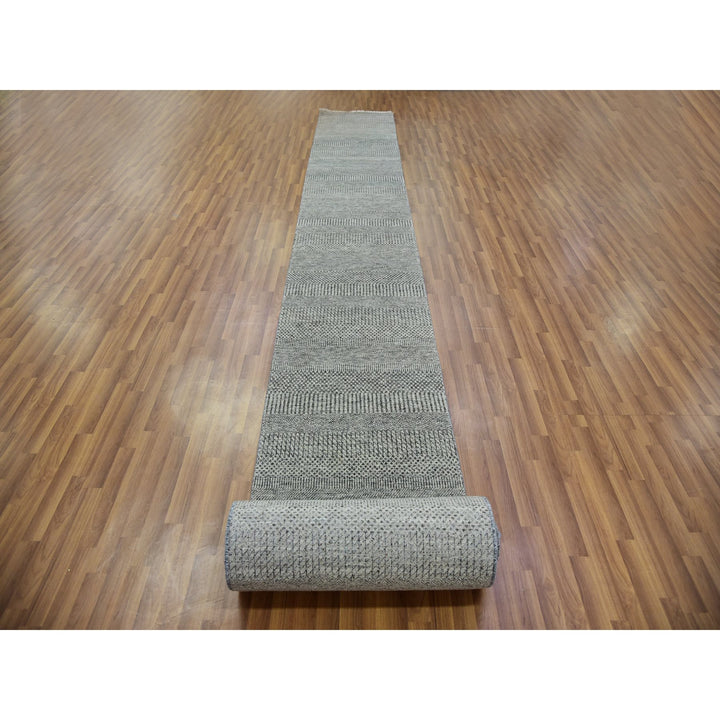 2'5" x 27'11" New Hand Knotted Grey Wool Runner Oriental Rug - MOA10279700