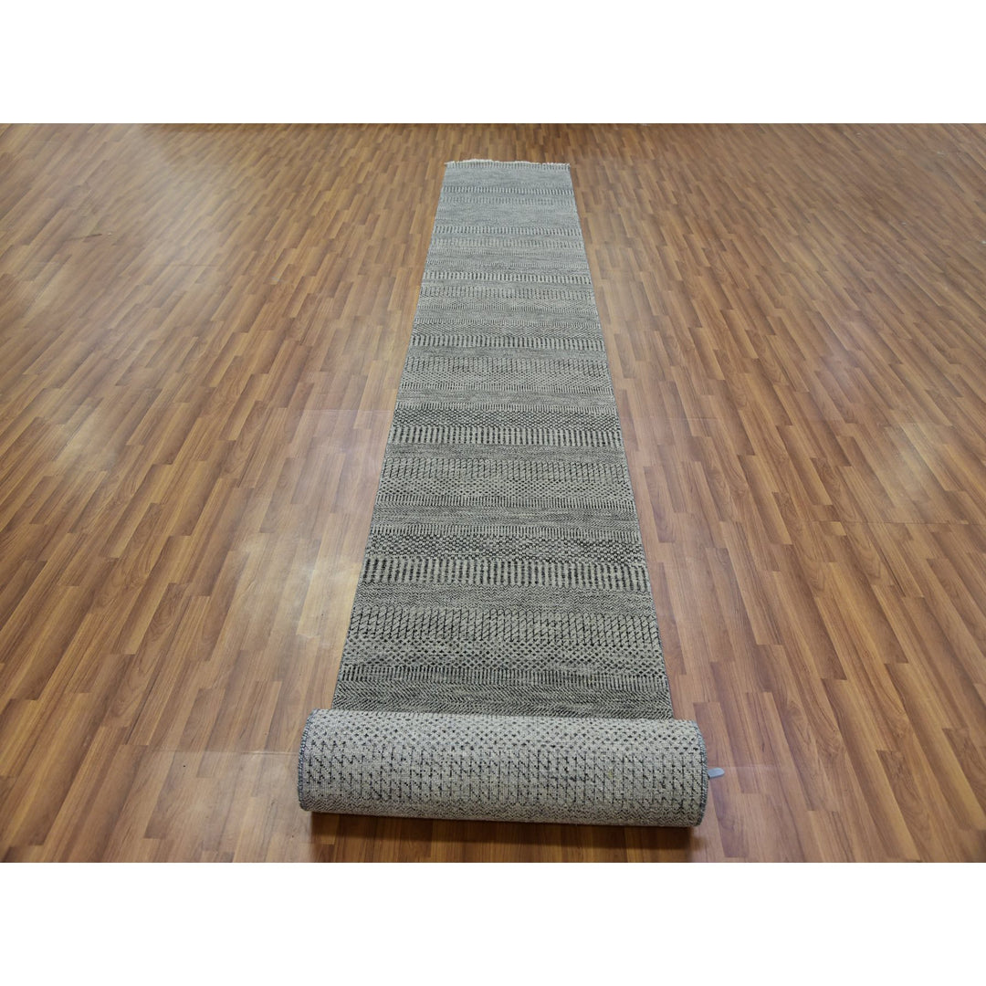 2'7" x 22'1" New Hand Knotted Grey Wool Runner Oriental Rug - MOA10279702