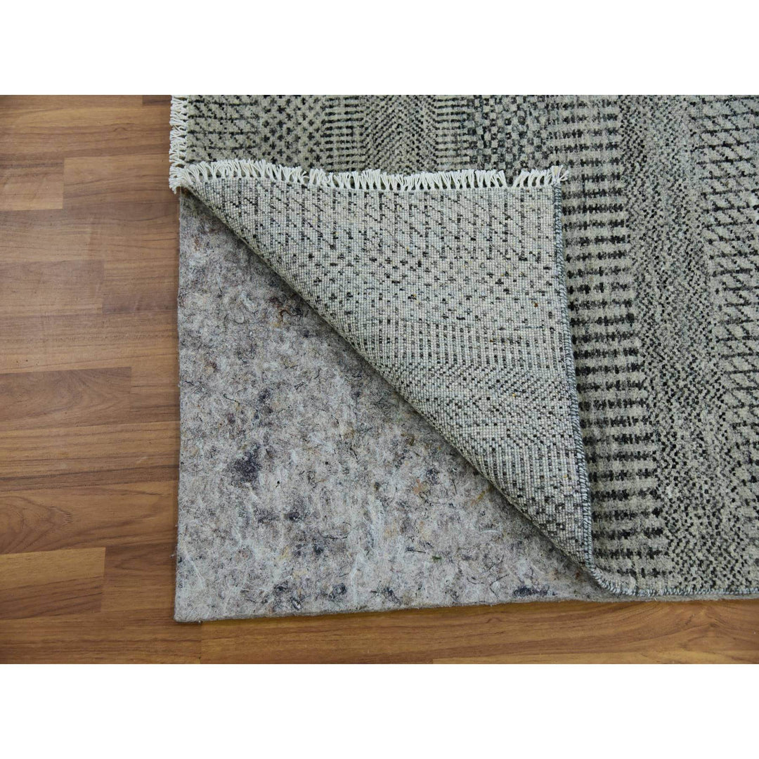 2'7" x 22'1" New Hand Knotted Grey Wool Runner Oriental Rug - MOA10279702