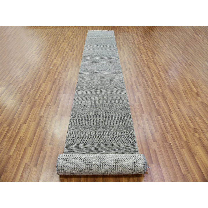 2'8" x 19'11" New Hand Knotted Grey Wool Runner Oriental Rug - MOA10279703