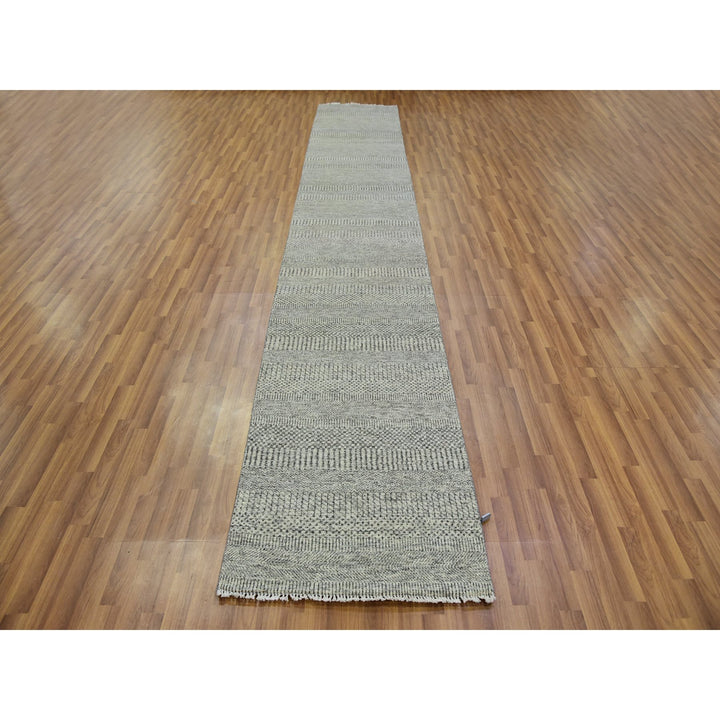 2'6" x 15'11" New Hand Knotted Grey Wool Runner Oriental Rug - MOA10279704