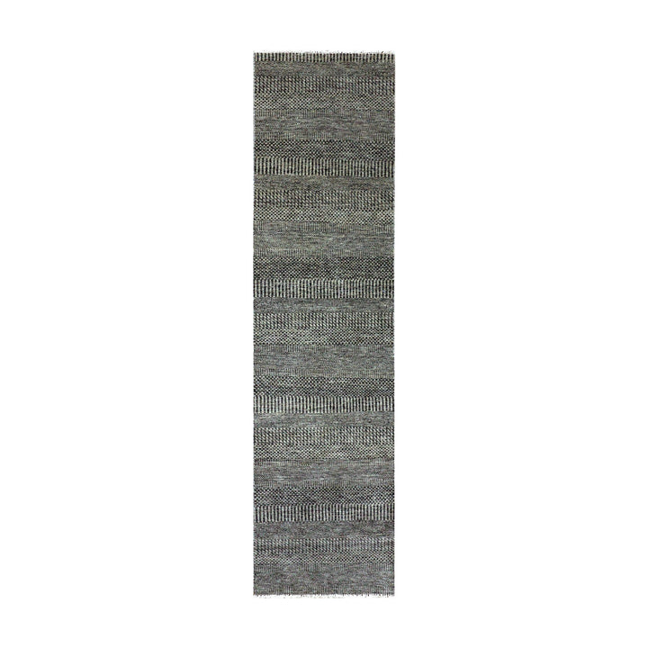 2'6" x 9'11" New Hand Knotted Grey Wool Runner Oriental Rug - MOA10279705