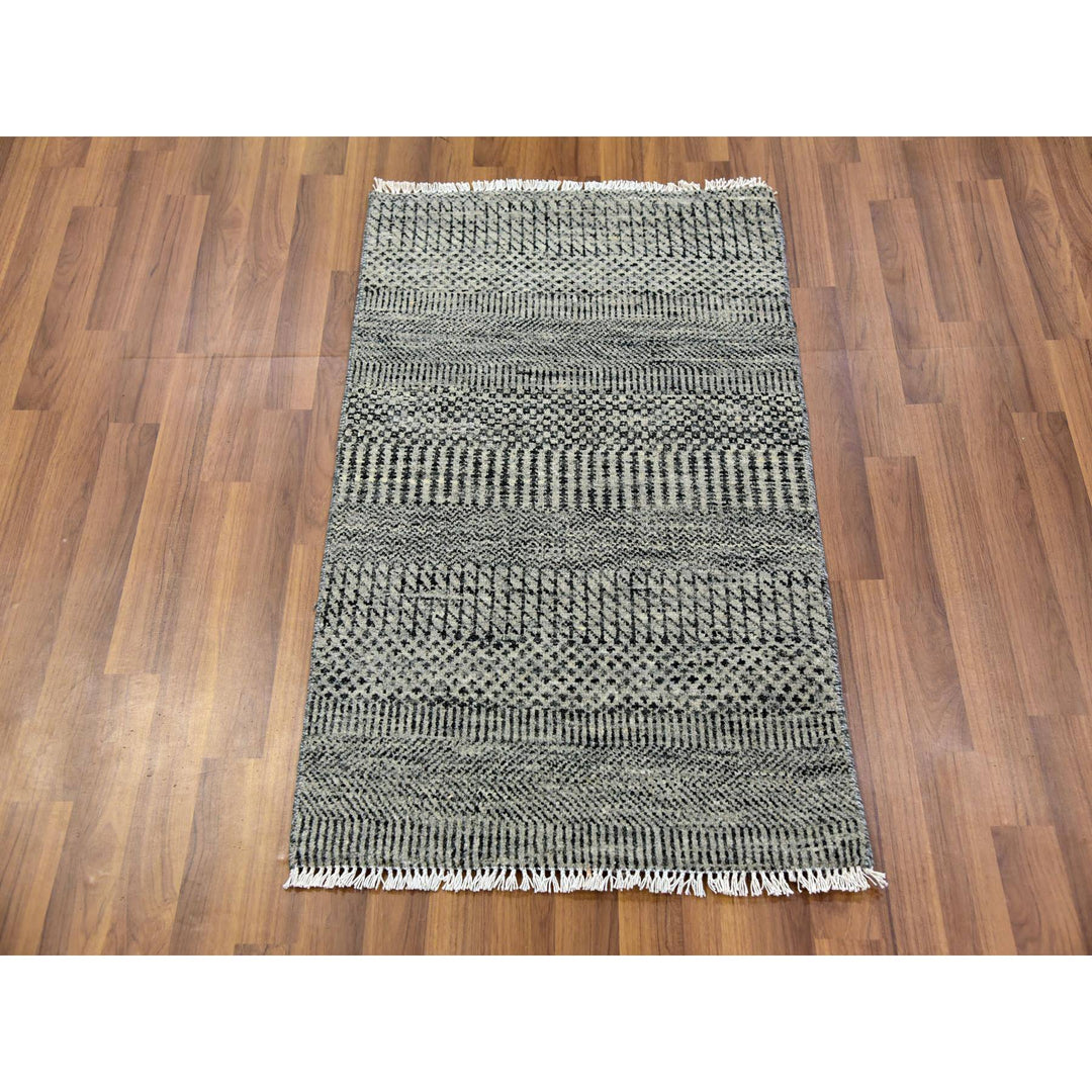 2'0" x 3'2" New Hand Knotted Grey Cotton Rectangle Oriental Rug - MOA10279709