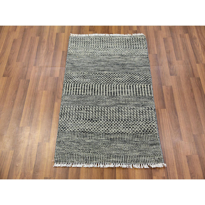 2'0" x 3'2" New Hand Knotted Grey Cotton Rectangle Oriental Rug - MOA10279709