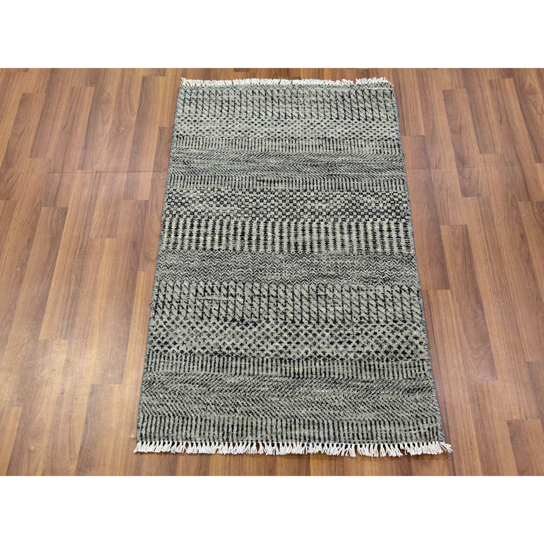 2'0" x 3'2" New Hand Knotted Grey Cotton Rectangle Oriental Rug - MOA10279710