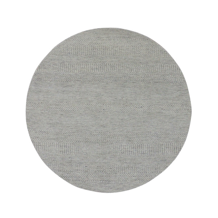 4'10" x 4'10" New Hand Knotted Grey Cotton Round Oriental Rug - MOA10279716