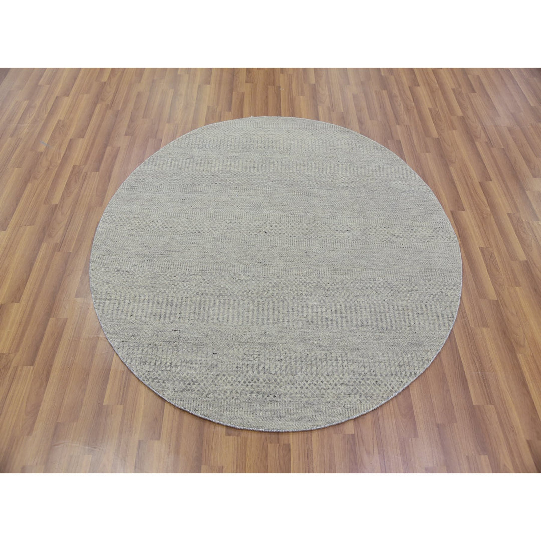 4'10" x 4'10" New Hand Knotted Grey Cotton Round Oriental Rug - MOA10279716