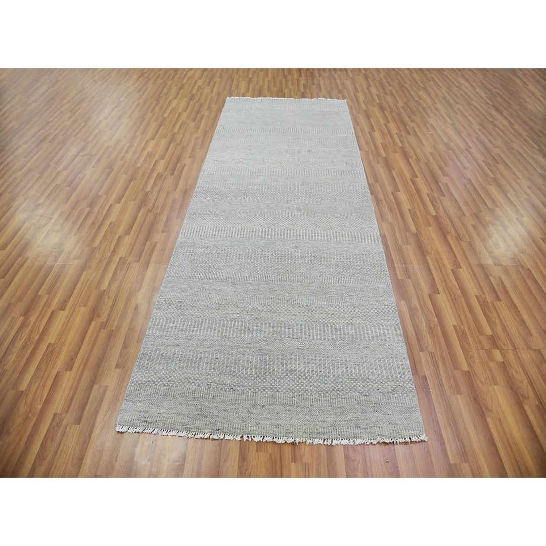 4'0" x 10'6" New Hand Knotted Grey Wool Runner Oriental Rug - MOA10279717