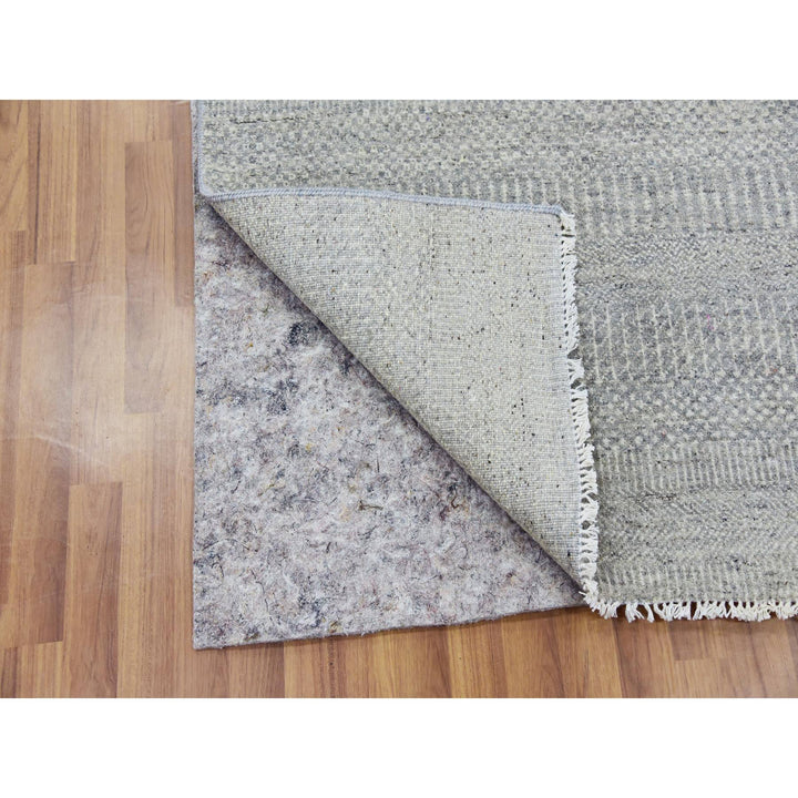 4'0" x 10'6" New Hand Knotted Grey Wool Runner Oriental Rug - MOA10279717