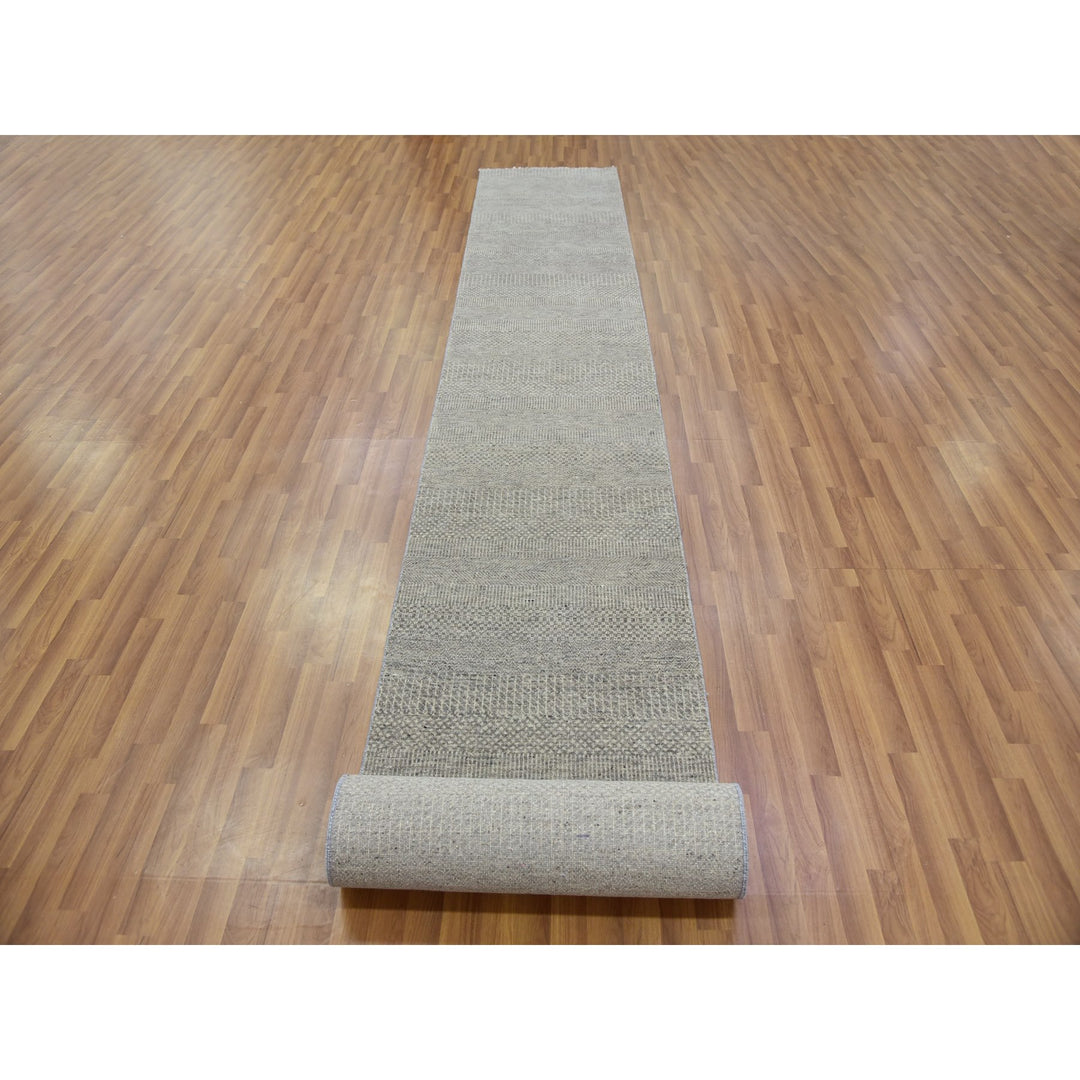 2'5" x 18'6" New Hand Knotted Grey Wool Runner Oriental Rug - MOA10279723