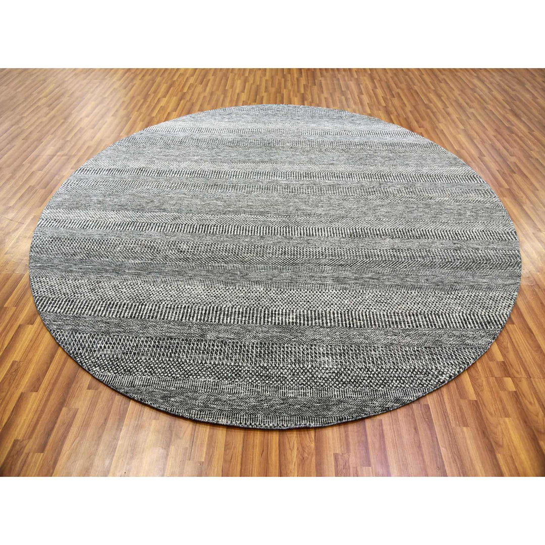 9'8" x 9'8" New Hand Knotted Grey Wool Round Oriental Rug - MOA10279728