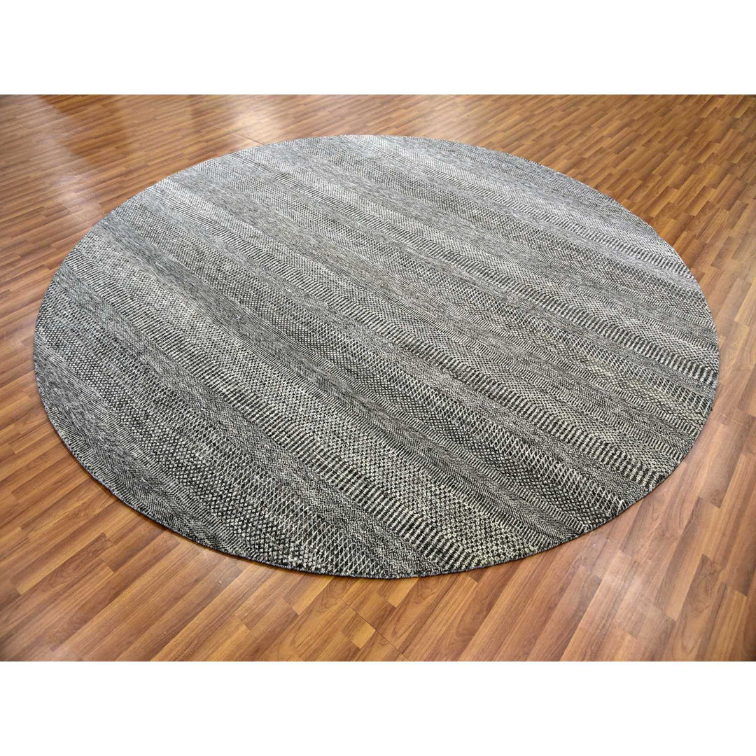 9'8" x 9'8" New Hand Knotted Grey Wool Round Oriental Rug - MOA10279728