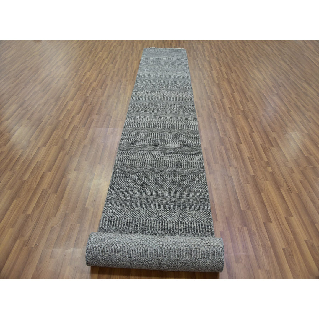 2'7" x 19'11" New Hand Knotted Grey Wool Runner Oriental Rug - MOA10279732