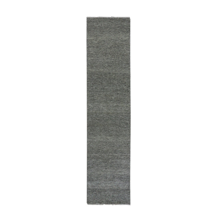 2'7" x 11'8" New Hand Knotted Grey Wool Runner Oriental Rug - MOA10279735