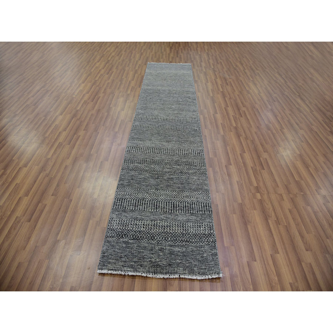 2'7" x 11'8" New Hand Knotted Grey Wool Runner Oriental Rug - MOA10279735