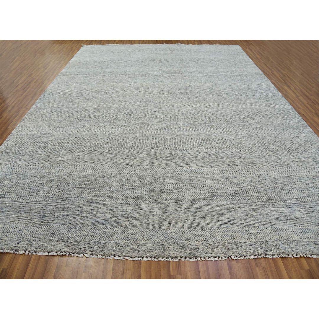 12'2" x 15'4" New Hand Knotted Grey Wool Rectangle Oriental Rug - MOA10279738