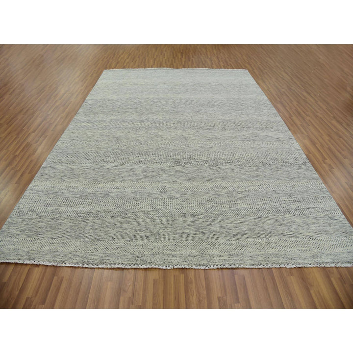 9'0" x 12'4" New Hand Knotted Grey Wool Rectangle Oriental Rug - MOA10279741